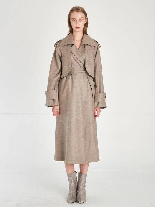 商品FREAKS|Wool trench coat dress_melange greige,价格¥2070,第1张图片