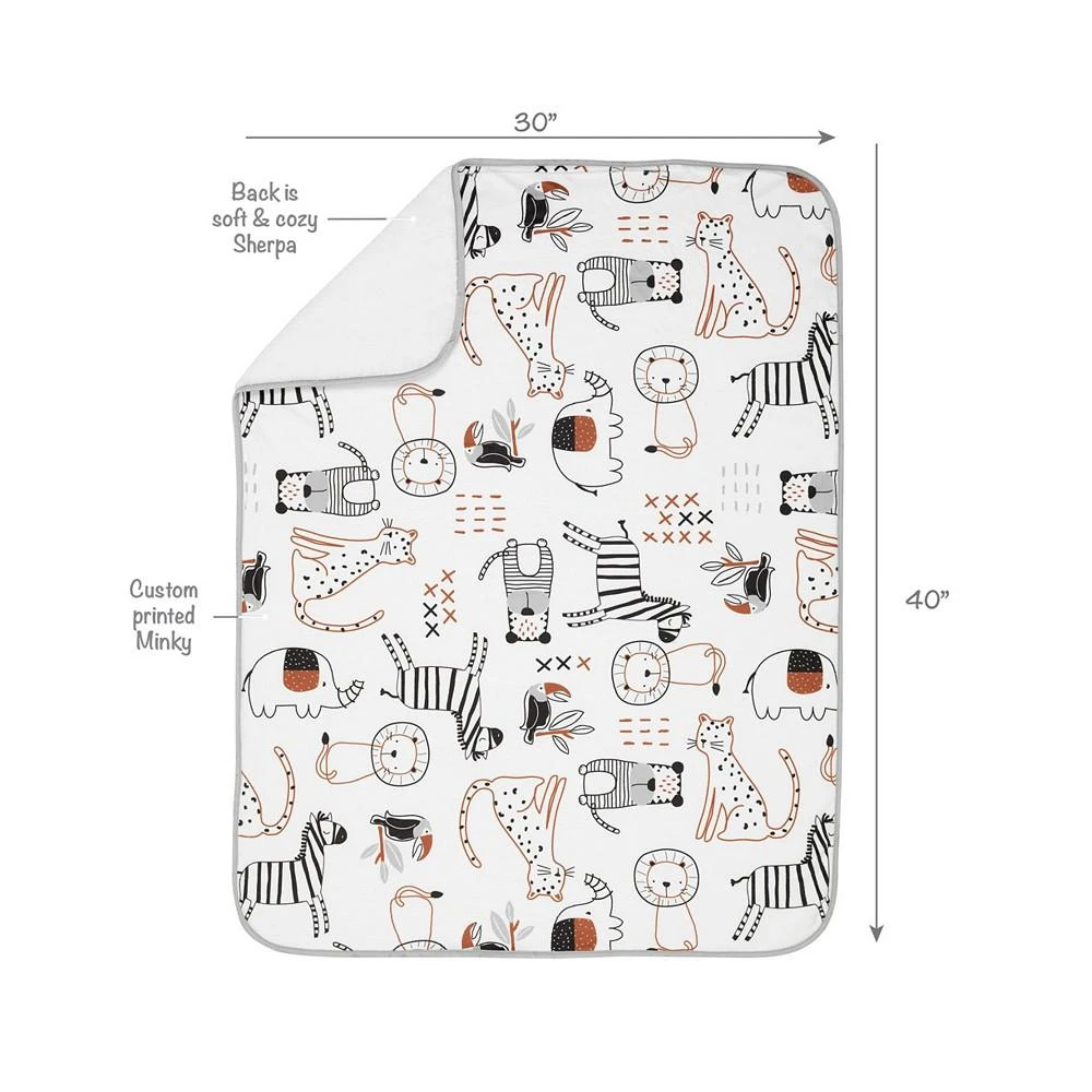 商品Lambs & Ivy|Patchwork Jungle Animals White Soft Fleece Baby Blanket,价格¥169,第2张图片详细描述