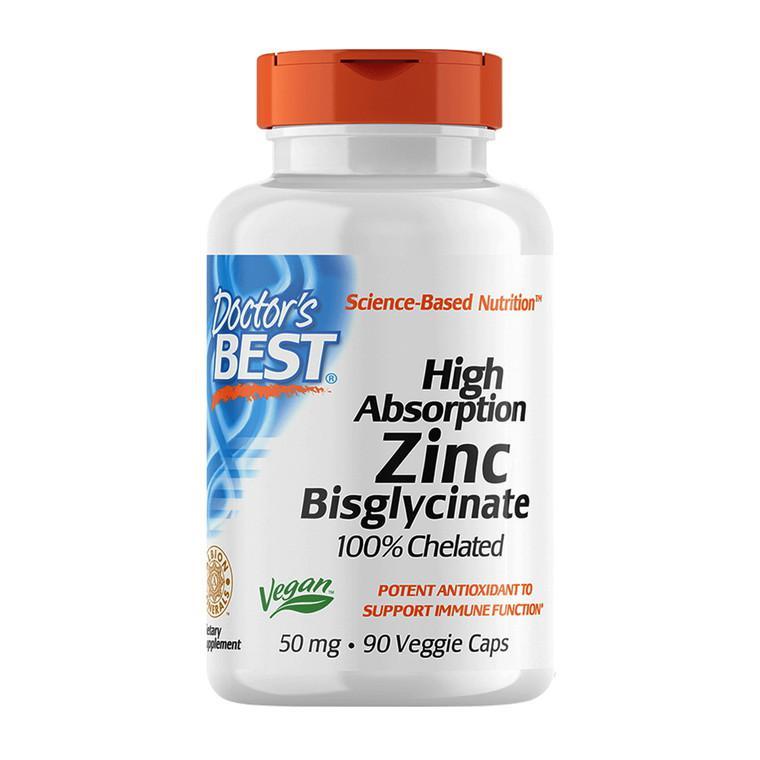 商品Doctors Best Vitamins|Doctors Best High Absorption Zinc Bisglycinate 50mg Veggie Capsules, 90 Ea,价格¥65,第1张图片