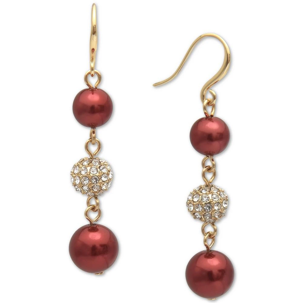 商品Charter Club|Gold-Tone Pavé Fireball & Colored Imitation Pearl Triple Drop Earrings, Created for Macy's,价格¥57,第1张图片