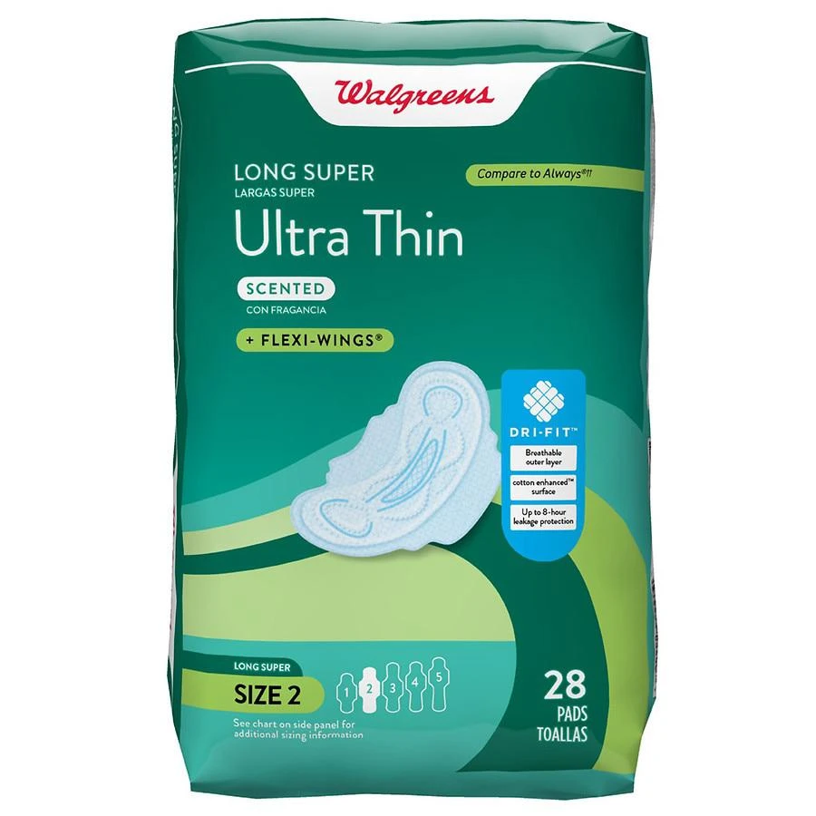商品Walgreens|Ultra Thin Maxi Pads With Flexi-Wings Unscented, Size 2 (ct 28),价格¥37,第1张图片