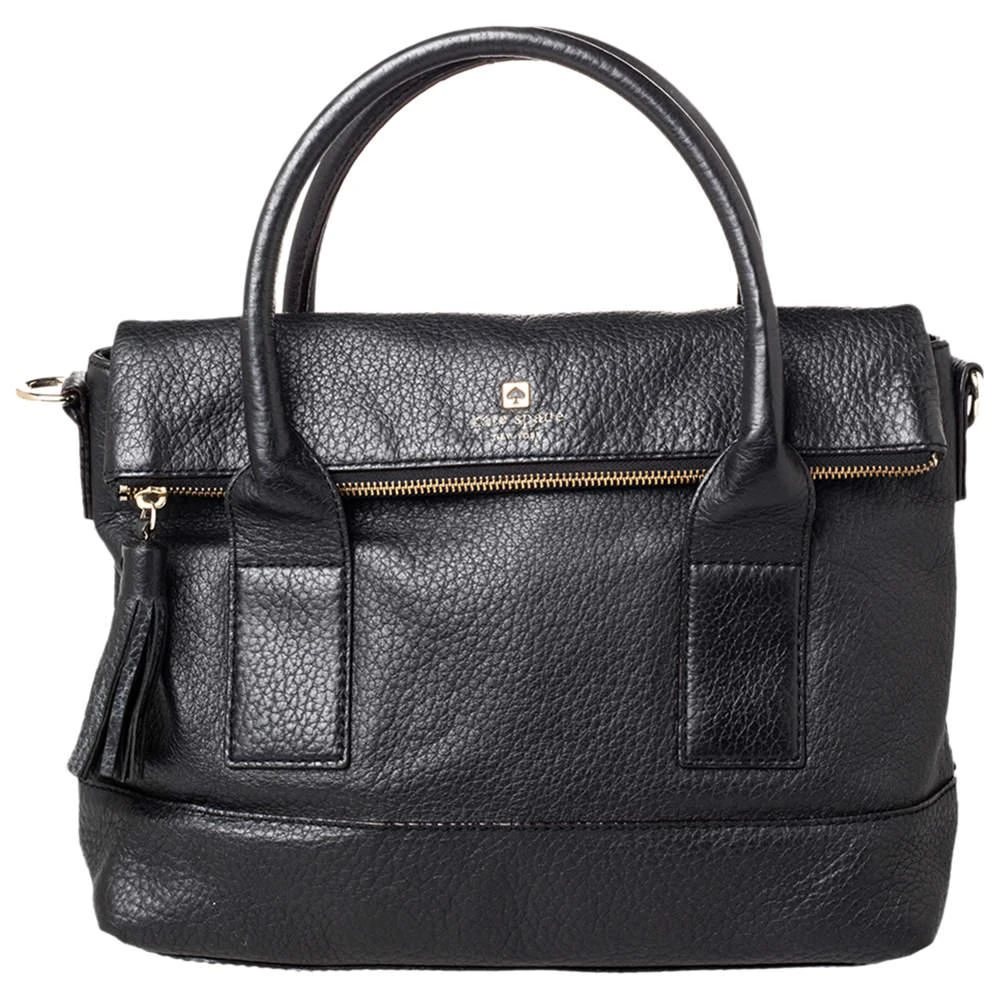 商品[二手商品] Kate Spade|Kate Spade Black Leather Foldover Tote,价格¥1443,第1张图片