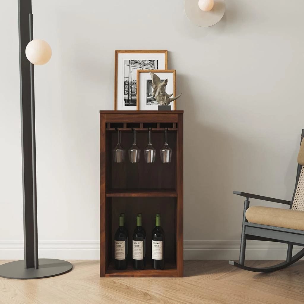商品Streamdale Furniture|Streamdale Brown Walnut Color Modular Wine Bar Cabinet With Storage Shelves,价格¥1324,第1张图片