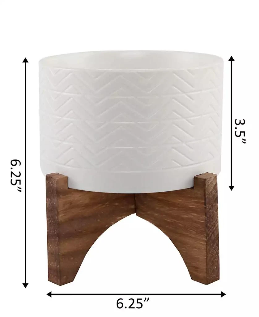 商品Flora Bunda|Wavy Ceramic Planter on Wood Stand, 6.25",价格¥377,第2张图片详细描述
