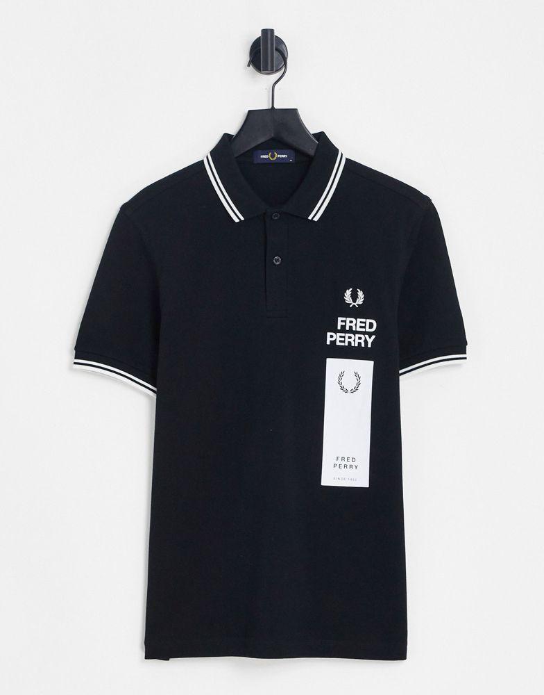 Fred Perry back print polo shirt exclusive to ASOS in black商品第2张图片规格展示