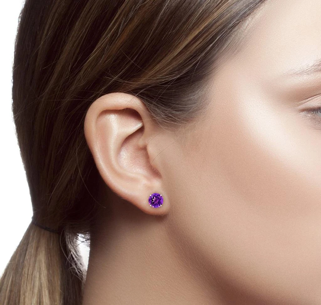 商品MAXCOLOR|14k White Gold 9mm Round Cut Gemstone Stud Earrings,价格¥949,第2张图片详细描述