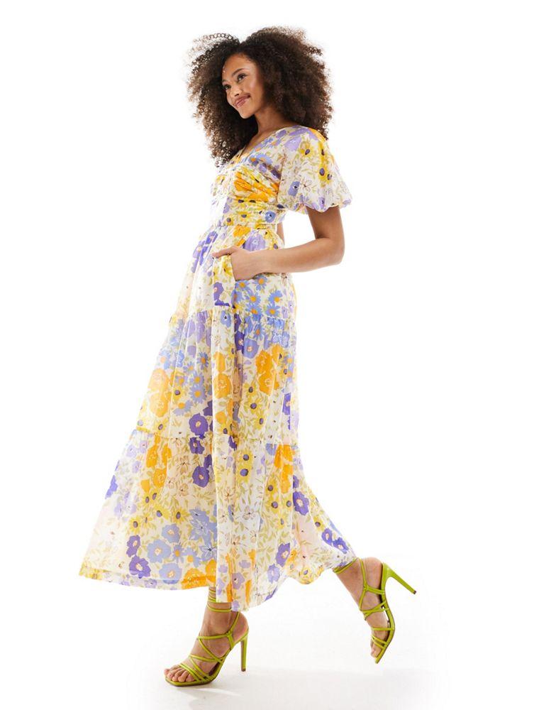 & other stories linen blend midi dress in floral print & Other Stories linen blend bustier midi dress in romance floral print