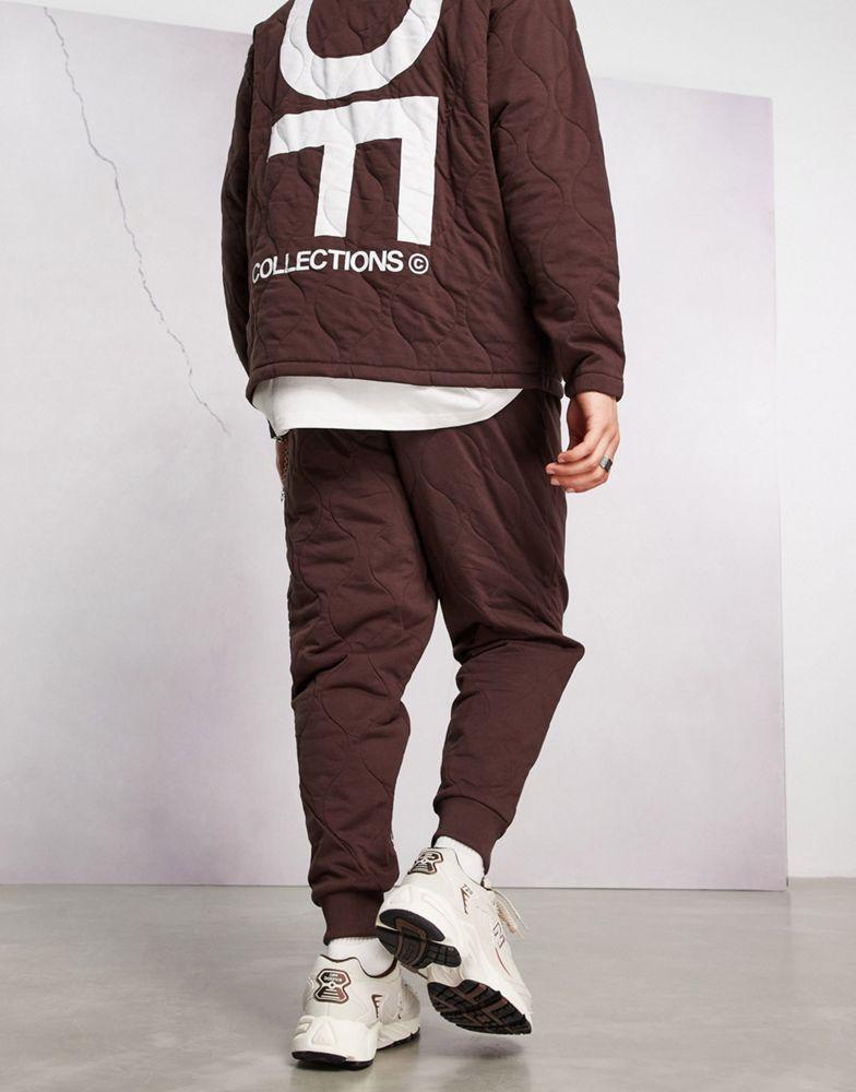 ASOS Dark Future co-ord relaxed joggers with onion quilting and logo print in brown商品第2张图片规格展示