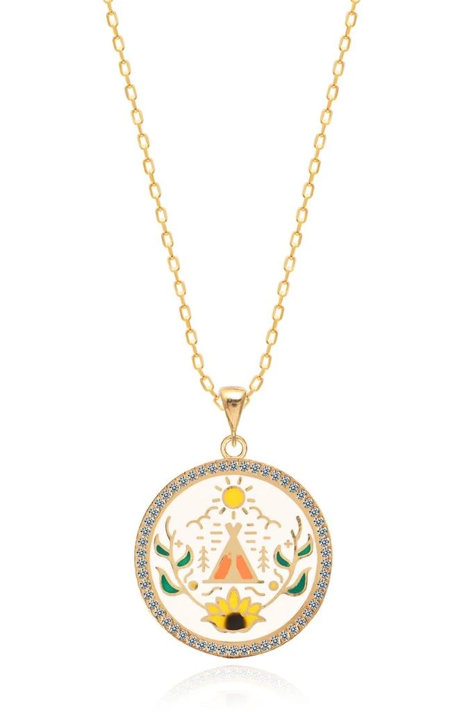 商品Gabi Rielle|Sweet Harmony 14k Gold Plated Sterling Silver CZ Halo Round Pendant Necklace,价格¥356,第1张图片