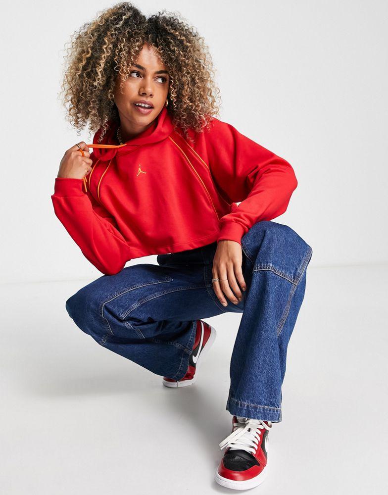 Jordan Sport fleece cropped pullover hoodie in fire red and orange商品第4张图片规格展示