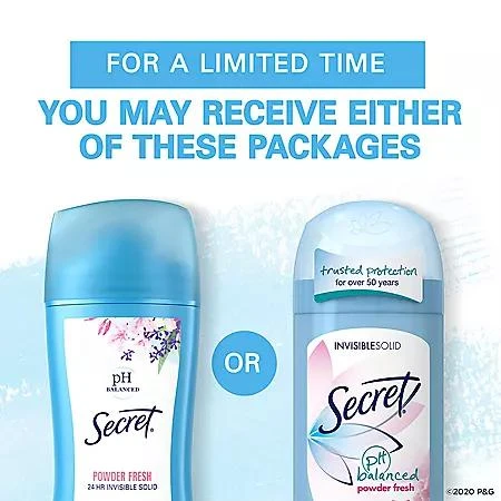 商品Secret|Secret Invisible Solid Antiperspirant and Deodorant, Powder Fresh, 2.1 oz., 5 pk.,价格¥78,第3张图片详细描述