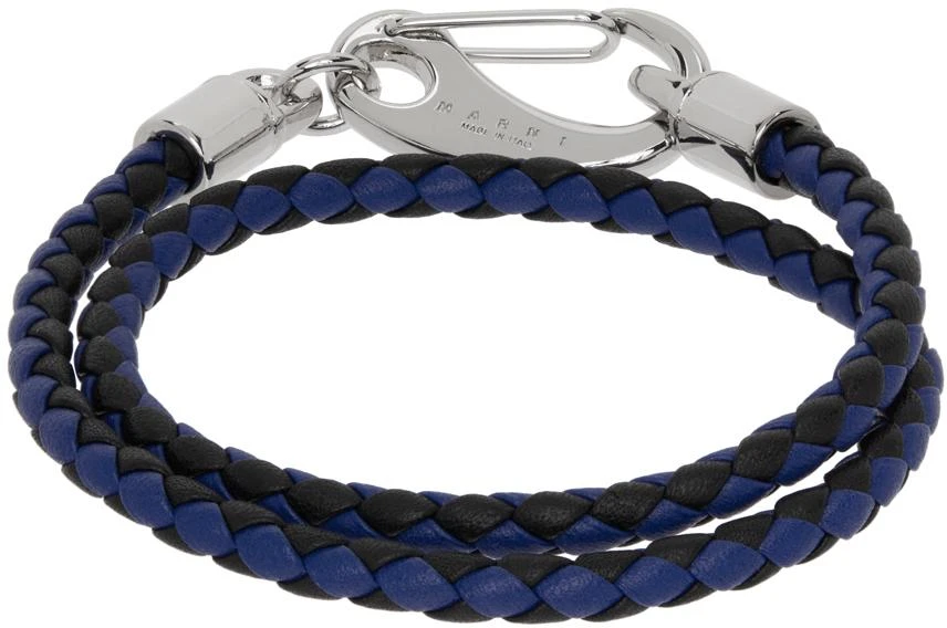 商品Marni|Blue & Black Braided Leather Bracelet,价格¥842,第1张图片