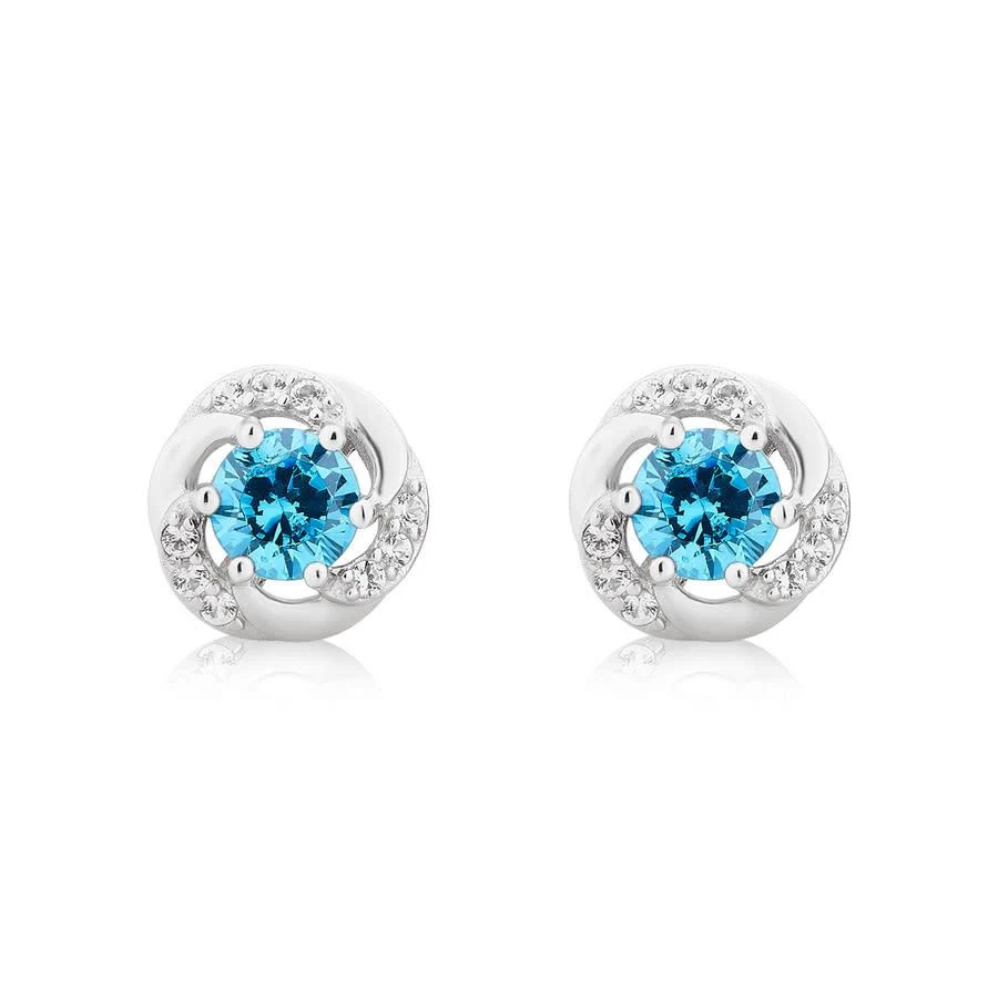 商品Diamondmuse|Created Blue Topaz and White Sapphire Gemstone Sterling Silver Six Prong Stud Earrings for Women,价格¥149,第1张图片