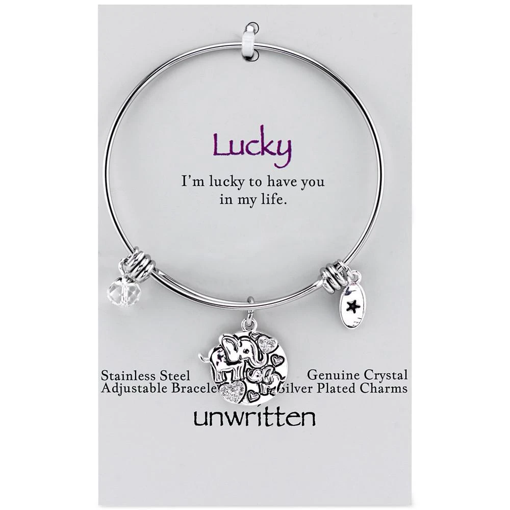 商品Unwritten|Elephant Lucky Disc Bangle Bracelet in Stainless Steel and Silver-Plate,价格¥105,第3张图片详细描述