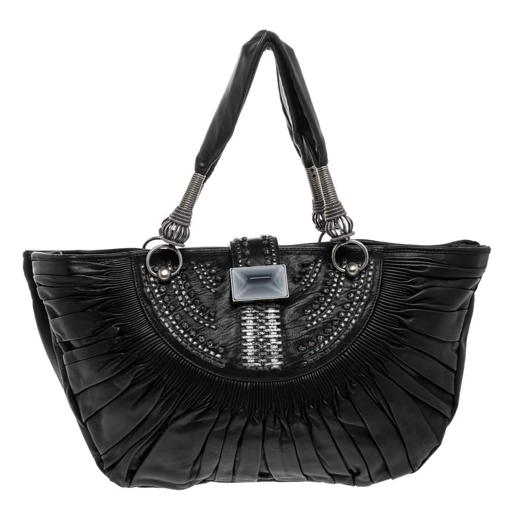 商品[二手商品] Dior|Dior Black Pleated Leather Plisse Tote,价格¥2562,第1张图片