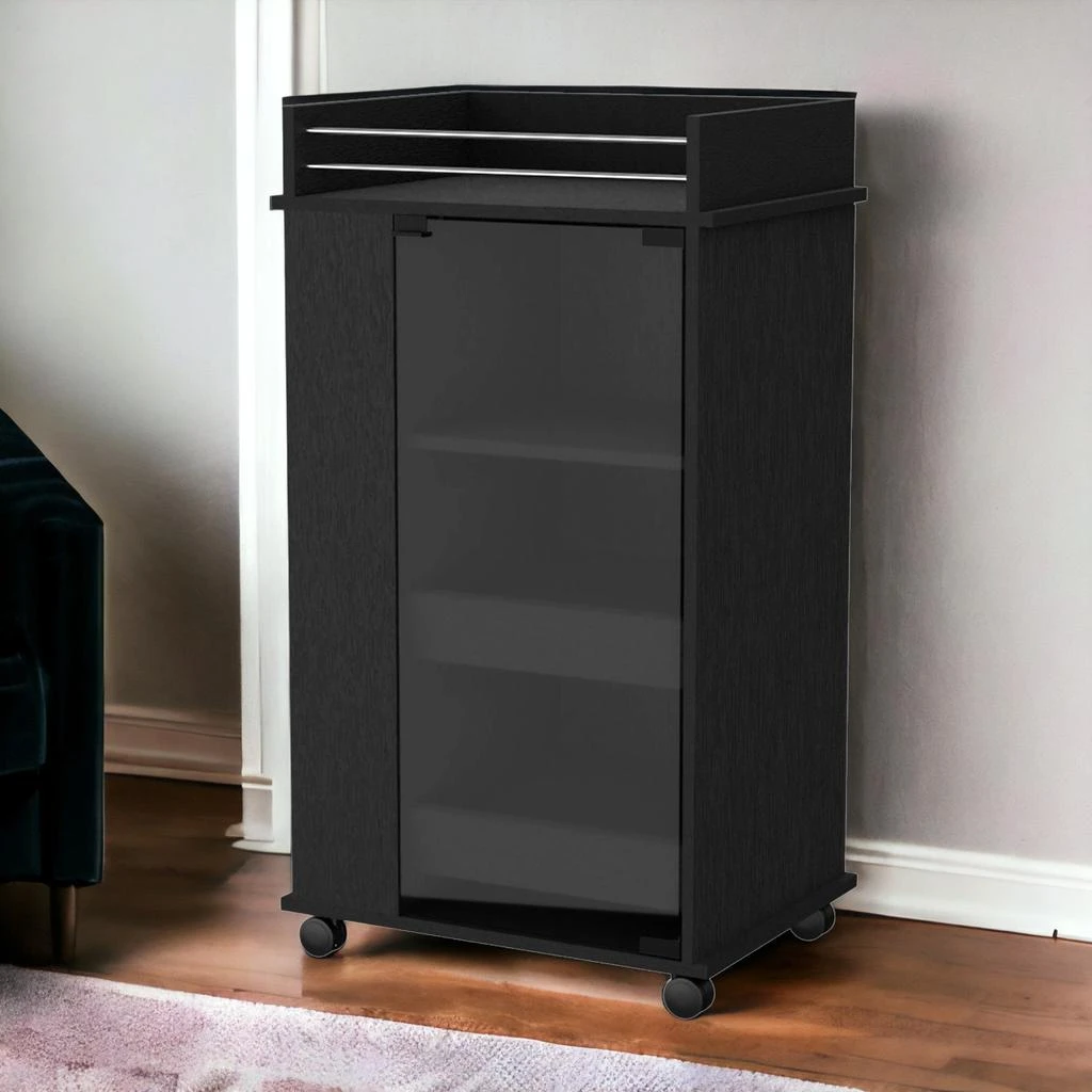 商品Homezia|Black Rolling Bar Cart With Wine Storage,价格¥2723,第2张图片详细描述