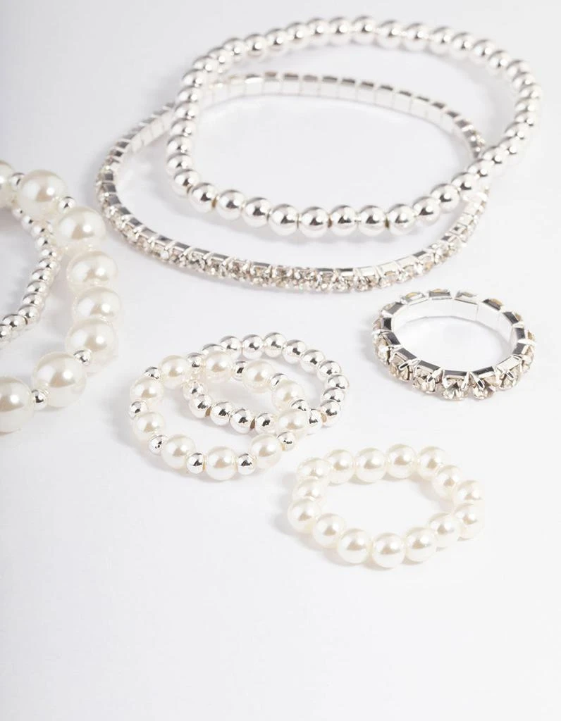 商品Lovisa|Rhodium Mixed Diamante Pearl Bracelet and Ring Pack,价格¥43,第2张图片详细描述