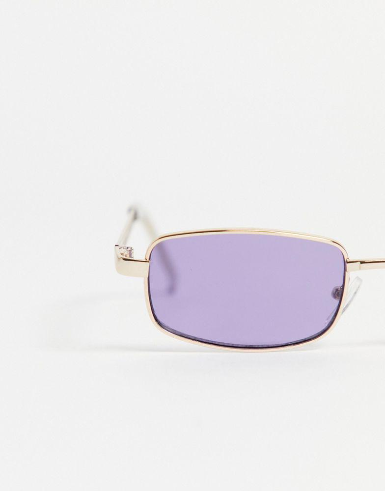 ASOS DESIGN rectangle sunglasses in gold with purple lens商品第3张图片规格展示