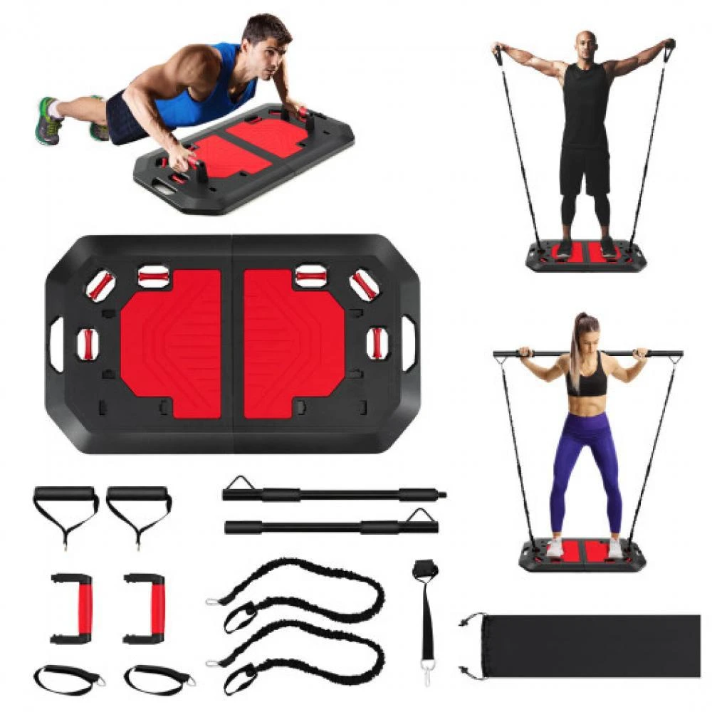 商品Hivvago|Push up Board Set Folding Push up Stand with Elastic String Pilate Bar Bag-Black,价格¥635,第1张图片