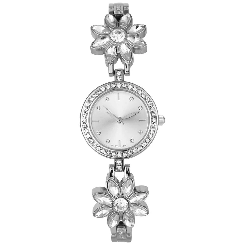 商品Charter Club|Women's Silver-Tone Mixed Metal Crystal Flower Bracelet Watch, 25mm, Created for Macy's,价格¥222,第1张图片