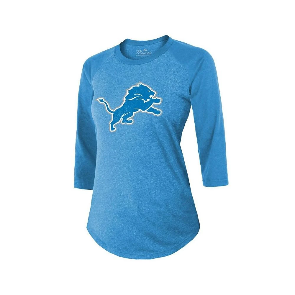 商品Majestic|Women's Threads Aidan Hutchinson Blue Detroit Lions Name & Number Raglan 3/4 Sleeve T-shirt,价格¥276,第3张图片详细描述
