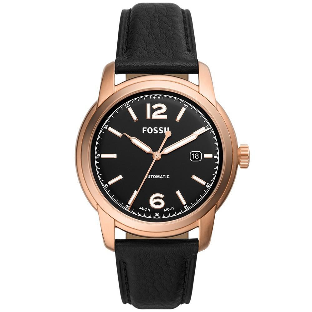 商品Fossil|Men's Heritage Automatic Black Leather Strap Watch 43mm,价格¥1547,第1张图片