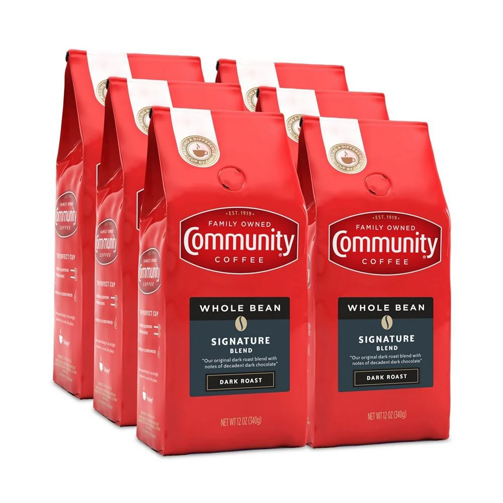 商品Community Coffee|Signature Blend Dark Roast Premium Whole Bean Coffee, 12 Oz - 6 Pack,价格¥464,第1张图片