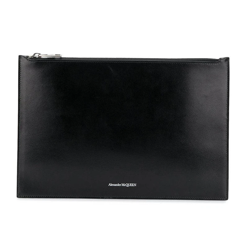 Alexander McQueen 男士黑色白色字母logo小牛皮拉链手拿包 560472-1SJ6B-1092 商品
