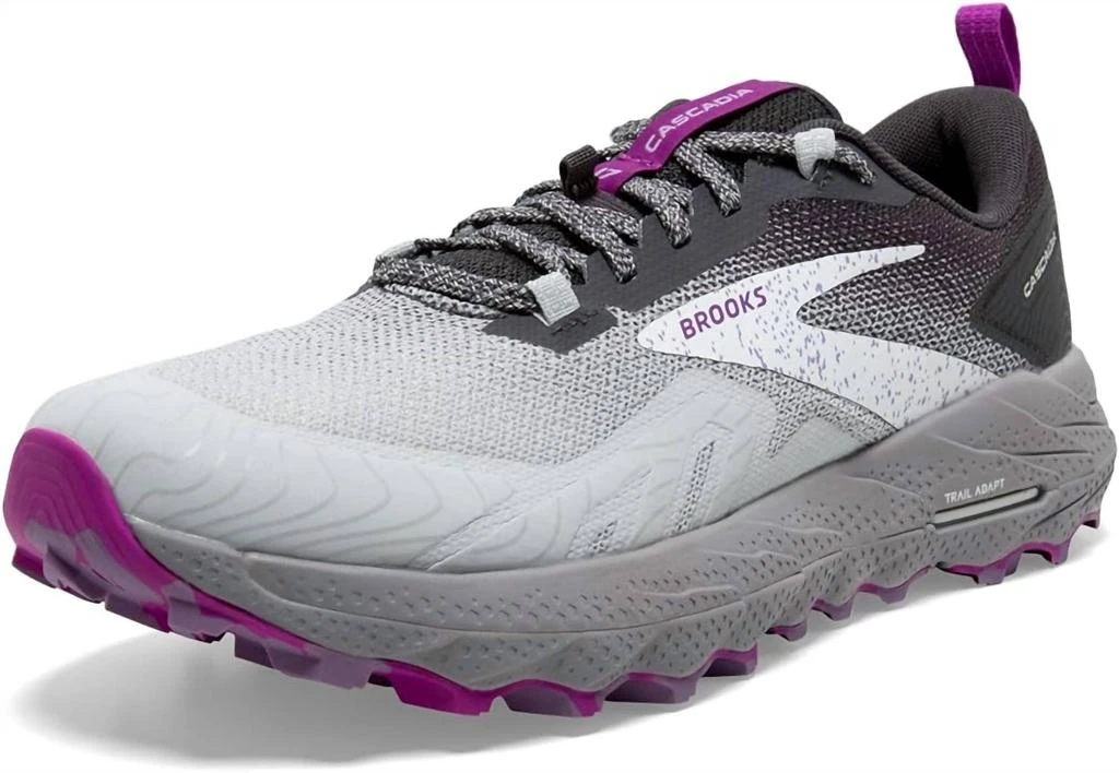 商品Brooks|Women's Cascadia 17 Trail Running Shoe In Oyster/blackened Pearl/purple,价格¥916,第1张图片