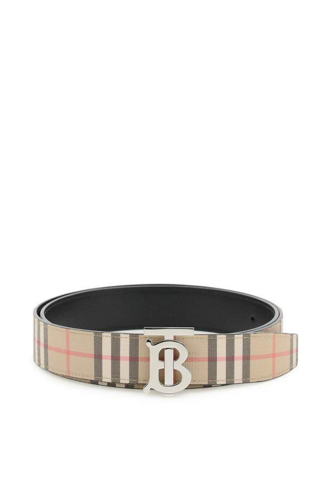 商品Burberry|Burberry Logo Plaque Checked Reversible Belt,价格¥2569-¥3212,第1张图片