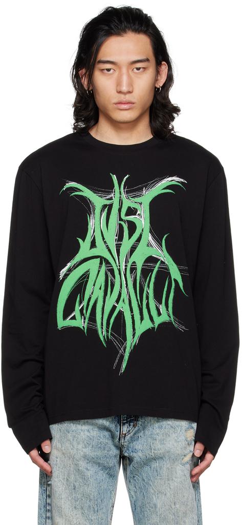 Black Graphic Long Sleeve T-Shirt商品第1张图片规格展示