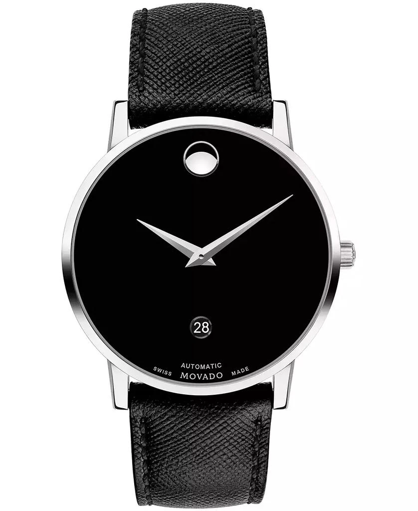 商品Movado|Men's Swiss Automatic Museum Black Calfskin Leather Strap Watch 40mm,价格¥5377,第1张图片
