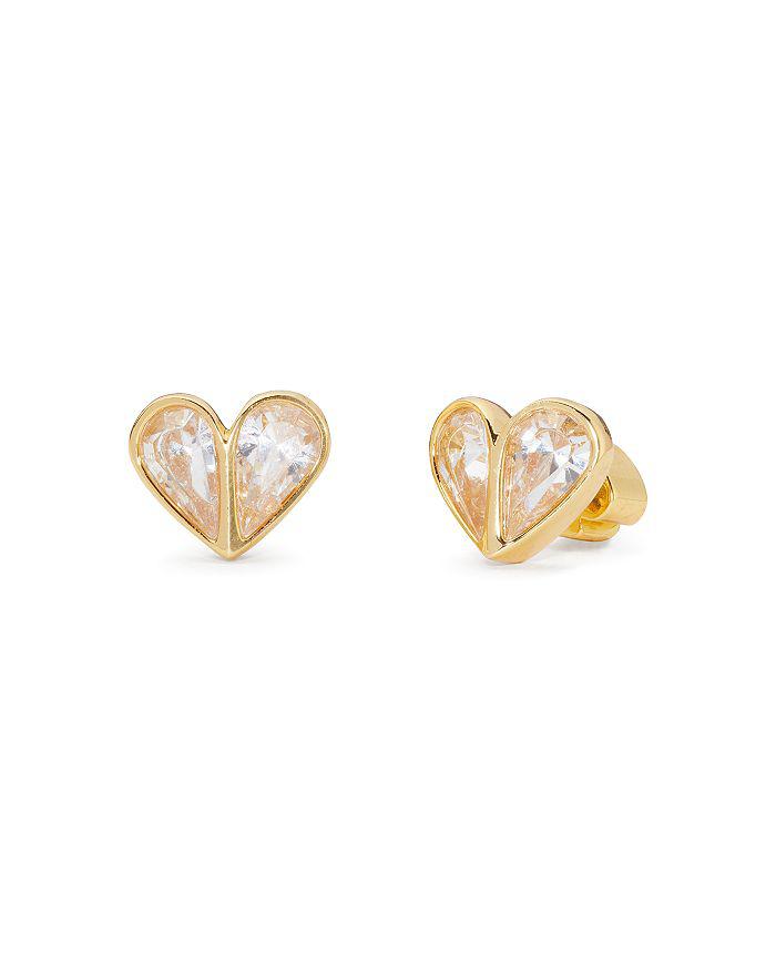 Rock Solid Crystal Heart Stud Earrings in Gold Tone商品第1张图片规格展示