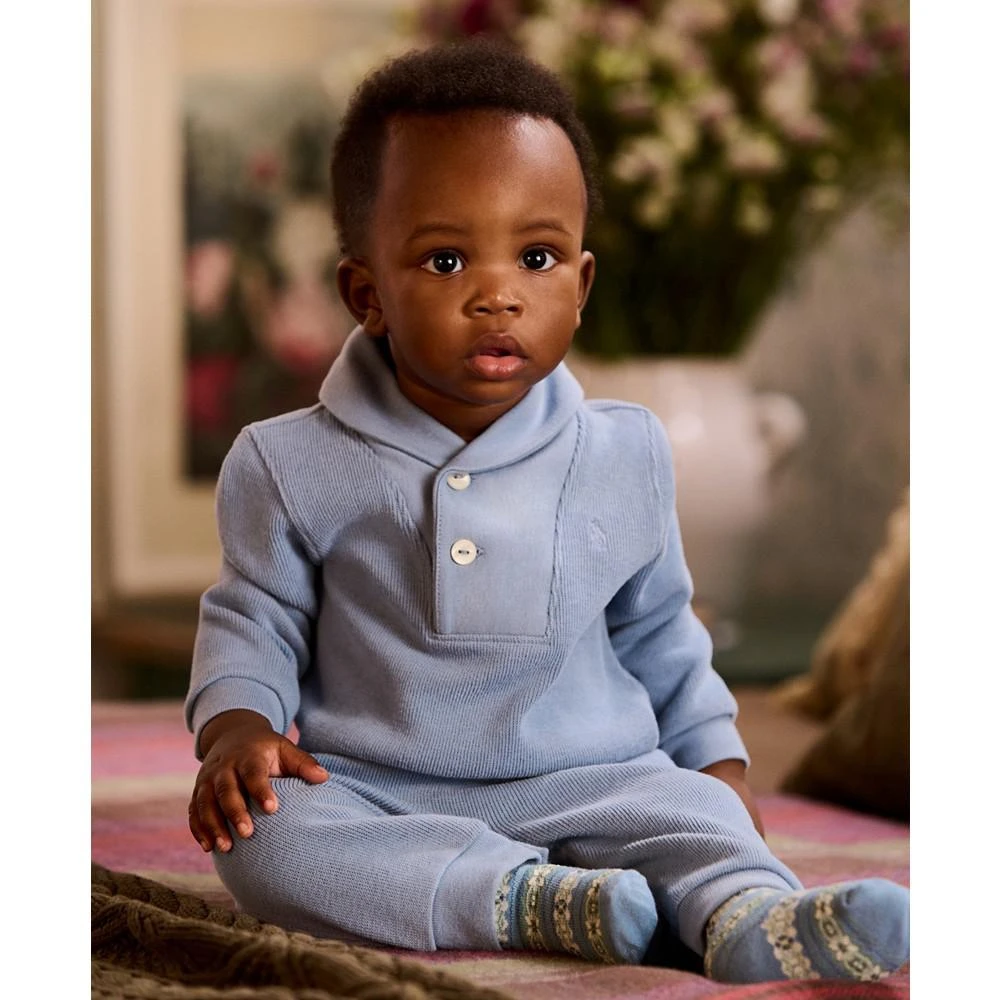 商品Ralph Lauren|Baby Boys French Rib Cotton Shawl Collar Coverall One Piece,价格¥376,第1张图片