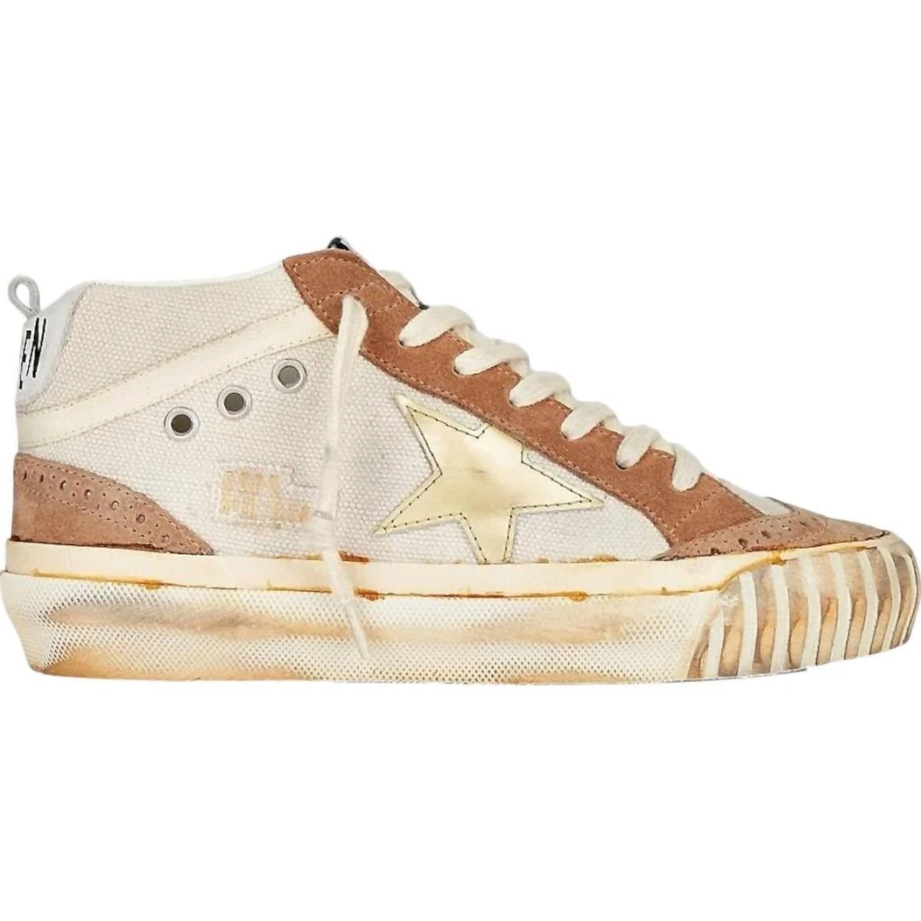 商品Golden Goose|Women's Mid Star Sneakers In Natural White/Brown/golden/cream,价格¥3917,第3张图片详细描述