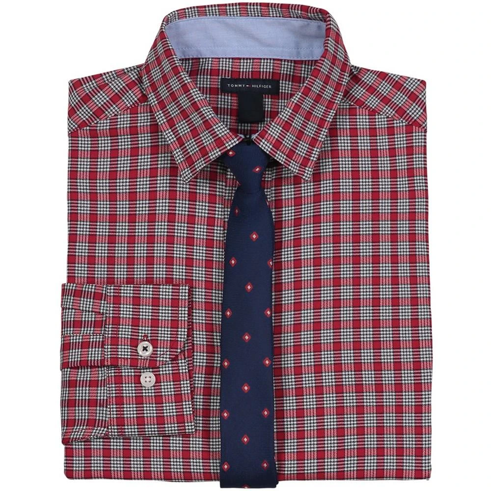 商品Tommy Hilfiger|Big Boys Long Sleeve Stretch Micro Grid Shirt and Tie,价格¥267,第2张图片详细描述