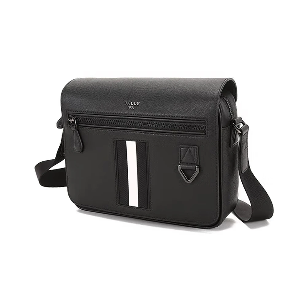BALLY 男士黑色皮革撞色条纹邮差包斜挎包 6238770 商品