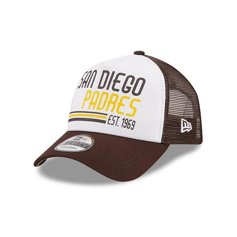 商品New Era|Men's White, Brown San Diego Padres Stacked A-Frame Trucker 9FORTY Adjustable Hat,价格¥224,第1张图片