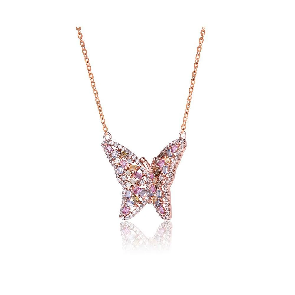 商品Genevive|Long Lasting Sterling Silver 18K Rose Plated Multi Color Cubic Zirconia Butterfly Necklace,价格¥1310,第3张图片详细描述