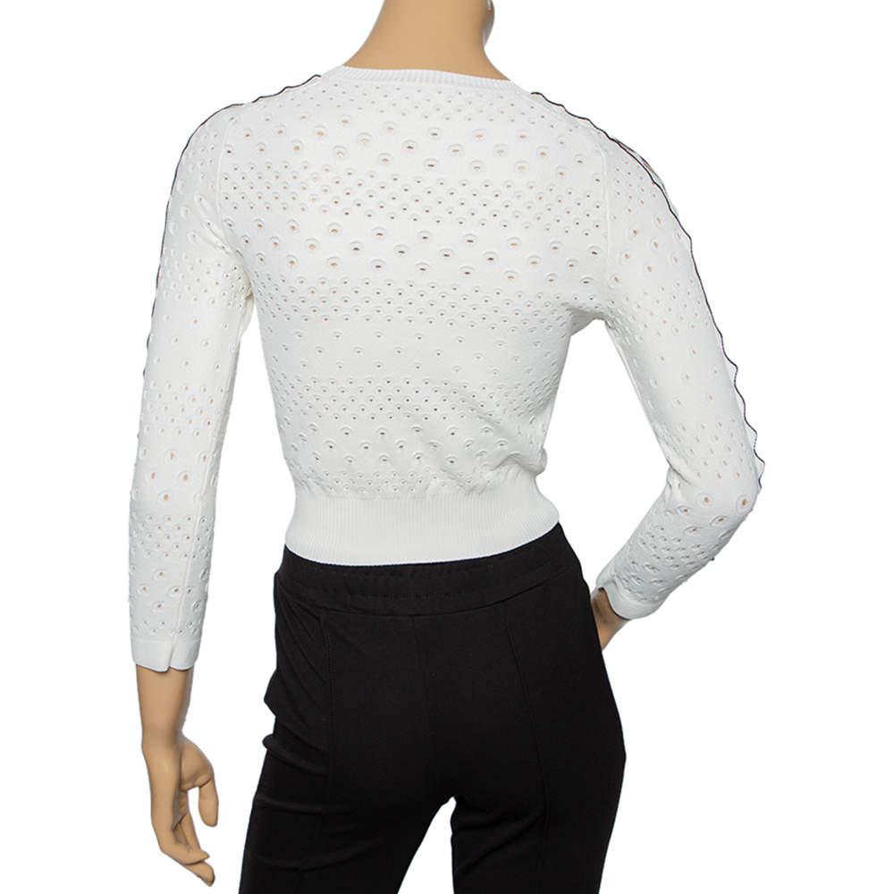Alexander McQueen White Eyelet Knit Long Sleeve Sweater XS商品第3张图片规格展示