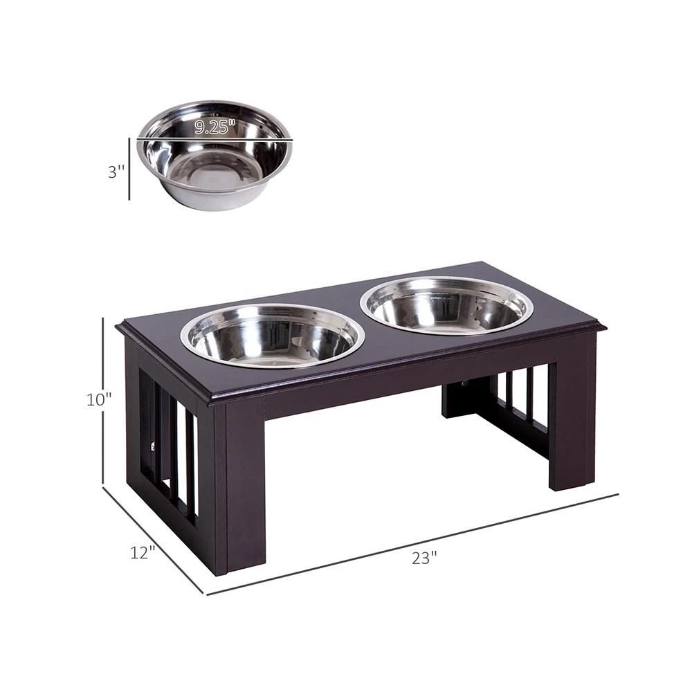 商品PawHut|Double Bowl Wooden Stand Pet Feeder Elevated Base Cat Puppy Bowl,价格¥447,第2张图片详细描述
