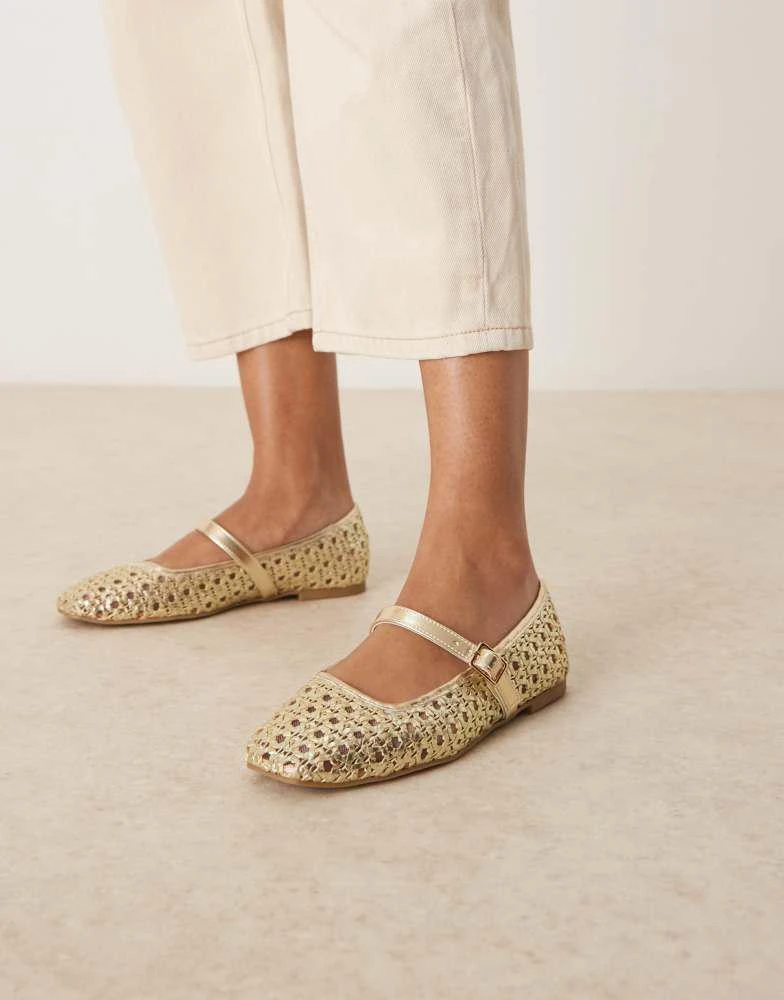 商品ASOS|ASOS DESIGN Lottie mary jane ballets in gold weave,价格¥249,第1张图片
