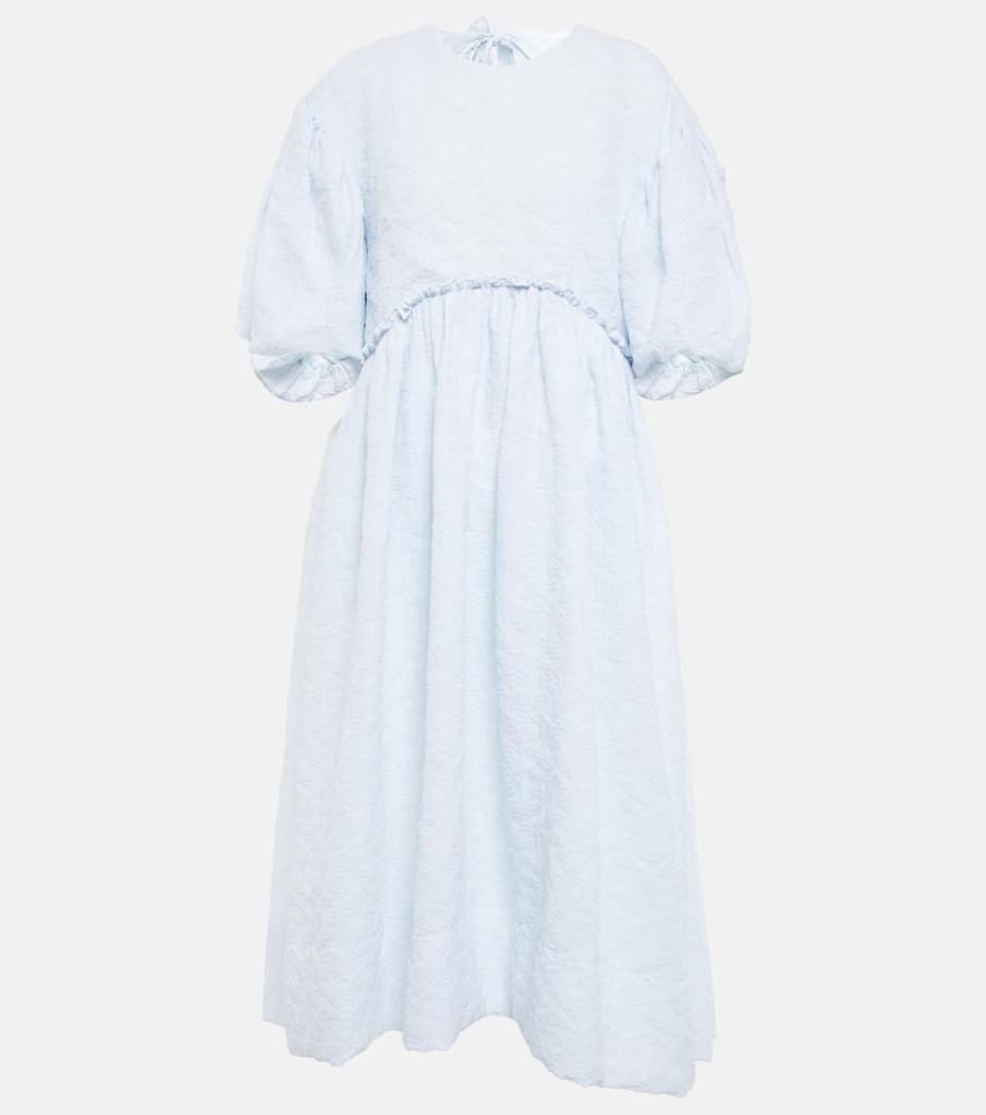 Puff-sleeve cotton-blend midi dress商品第1张图片规格展示