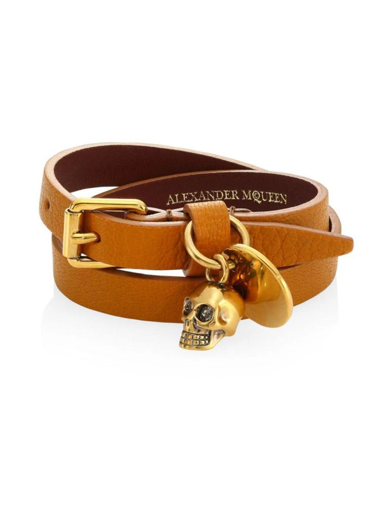 商品Alexander McQueen|Skull Charm Double-Wrap Leather Bracelet,价格¥1838,第1张图片