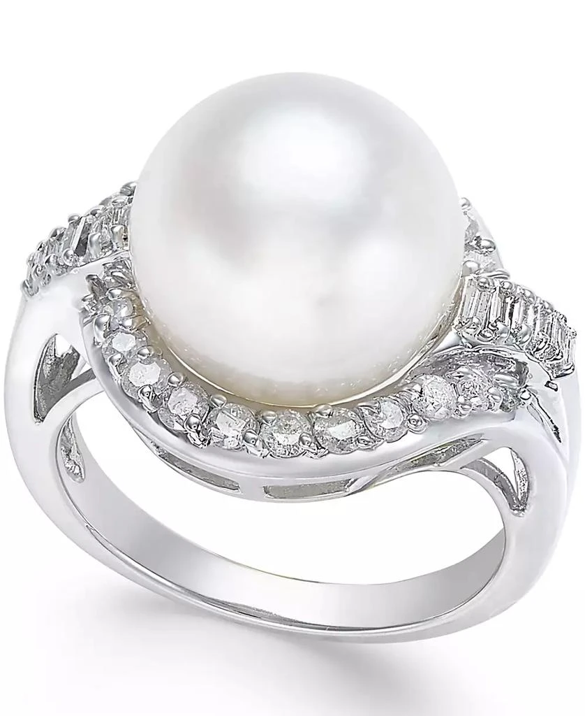 商品Macy's|Cultured South Sea Pearl (12mm) and Diamond (5/8 ct. t.w.) Ring in 14k White Gold,价格¥10770,第1张图片