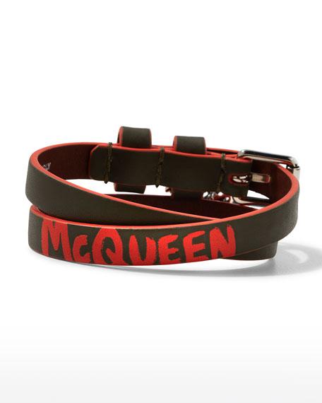 Men's Graffiti Skull Leather Wrap Bracelet商品第4张图片规格展示