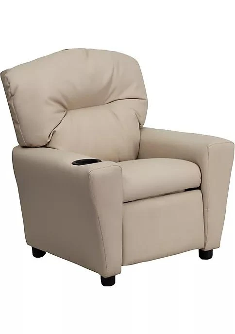 商品Flash Furniture|Furniture Contemporary Beige Vinyl Kids Recliner With Cup Holder,价格¥2175,第1张图片