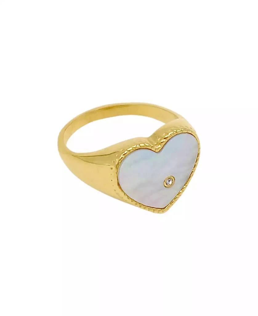 商品ADORNIA|14K Gold Plated Heart White Imitation Mother of Pearl Signet Ring,价格¥203,第1张图片