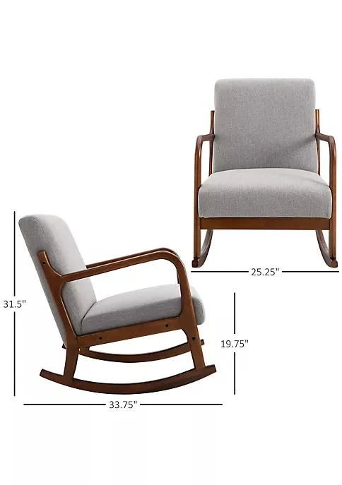 商品HOMCOM|Upholstered Rocking Armchair With Wood Base And Linen Fabric Padded Seat For Living Room Grey,价格¥1508,第2张图片详细描述
