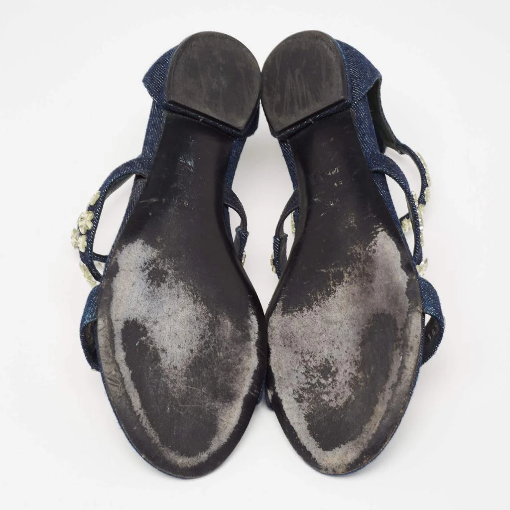 Dior Blue Denim Jewel Embellished Strappy Flat Sandals Size 38.5 商品